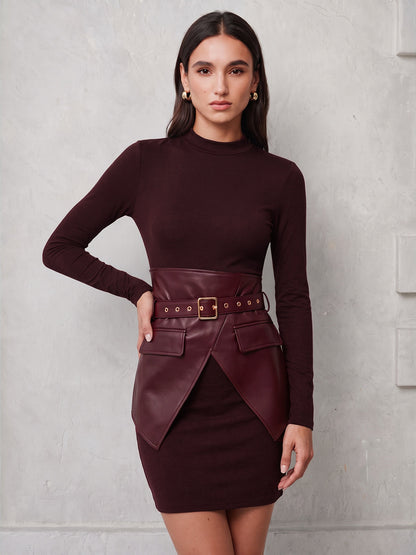 Corset Knit Mini Dress in Burgundy – Elise by Maravesse
