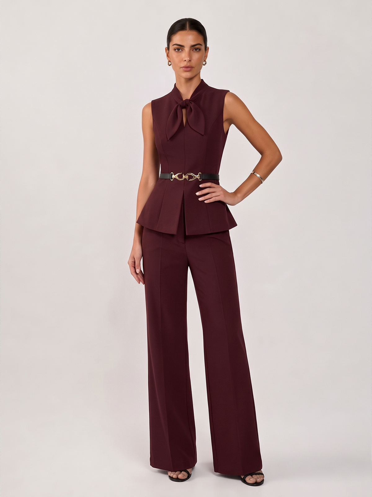 Belted Co-ord Set in Burgundy – Harriet by Maravesse