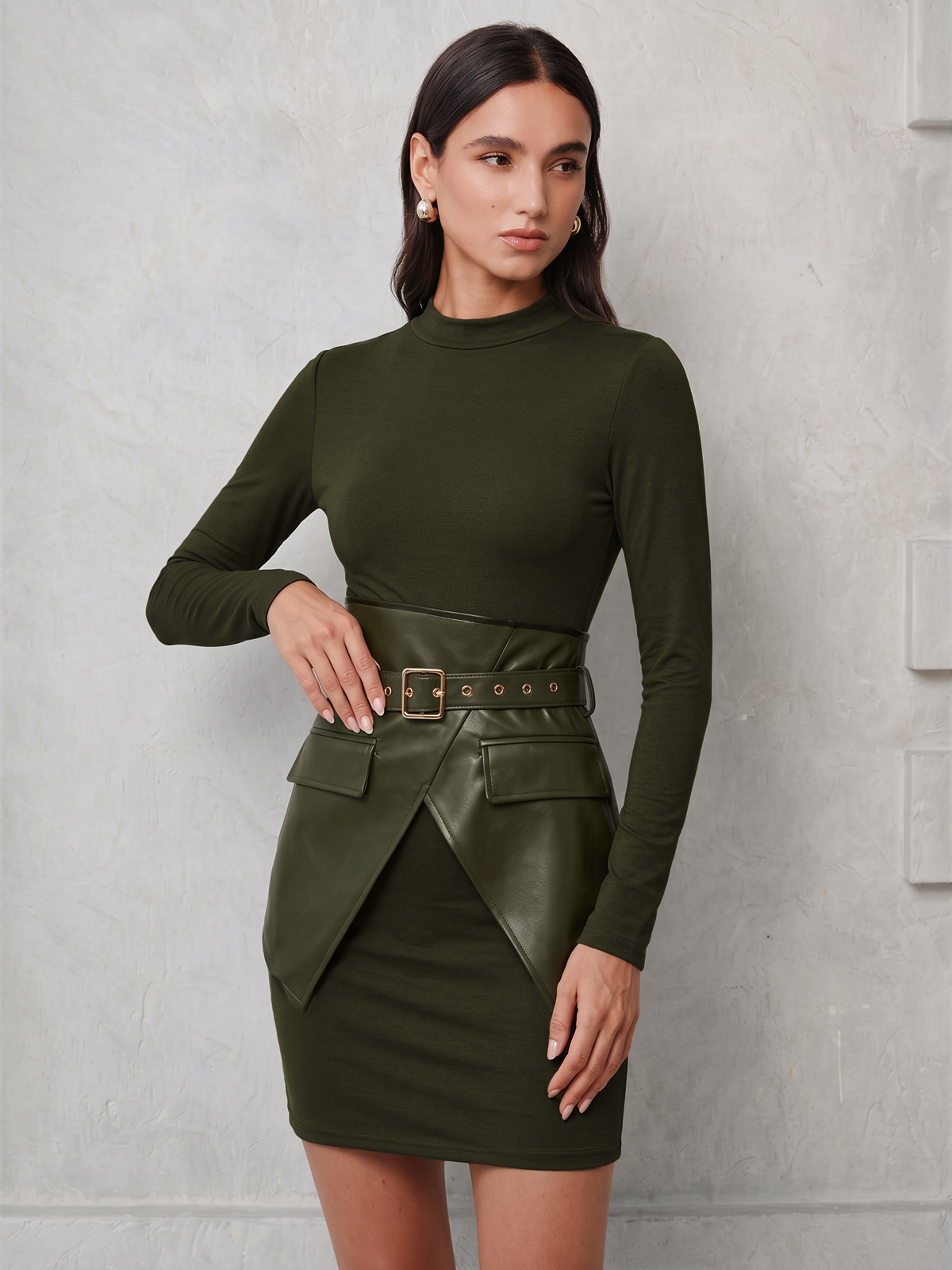 Corset Knit Mini Dress in ArmyGreen – Elise by Maravesse