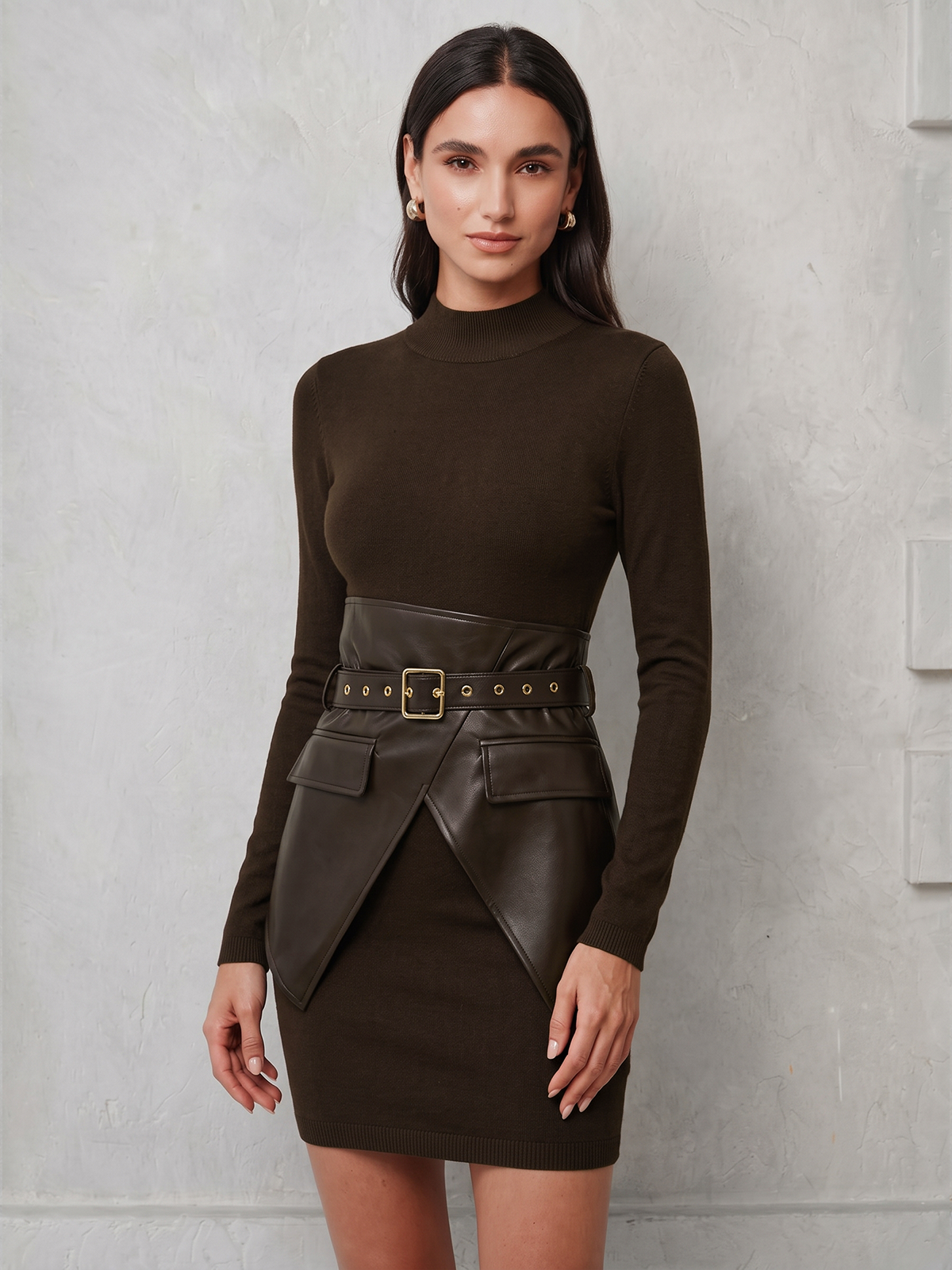 Corset Knit Mini Dress in Dark Brown – Elise by Maravesse
