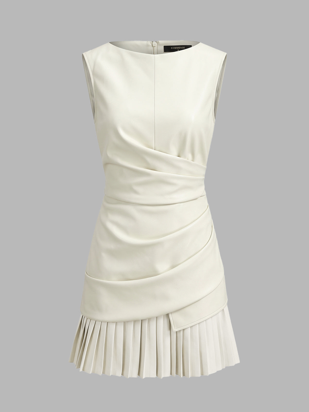Pleated Leather Mini Dress in Off-White – Xanthe by Maravesse