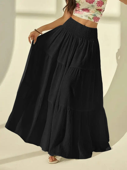 Smocked Tiered Skirt in Black – Elara by Maravesse