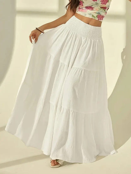 Smocked Tiered Skirt in White – Elara by Maravesse