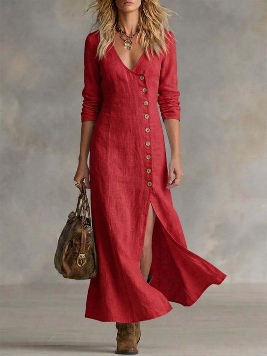 Linen Maxi Dress in Red – Eugenie by Maravesse