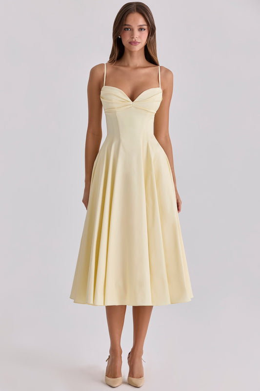 Sweetheart Strappy Midi Dress in Yellow – Ilse by Maravesse