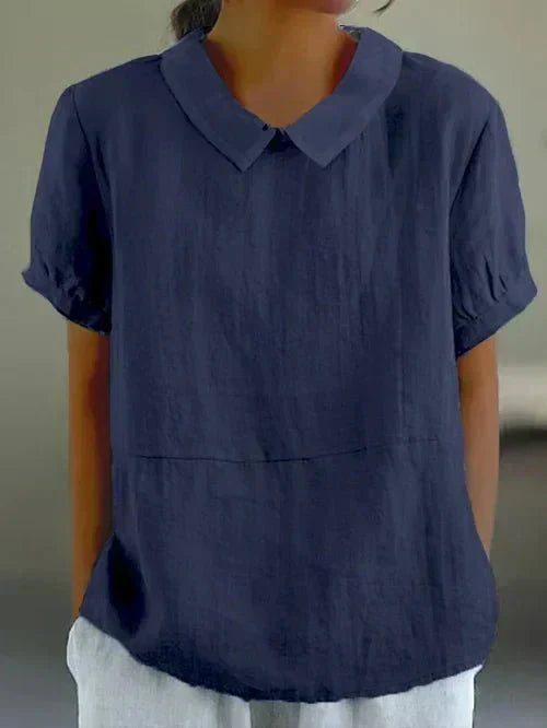 Linen Blouse in Navy Blue – Eleanor by Maravesse