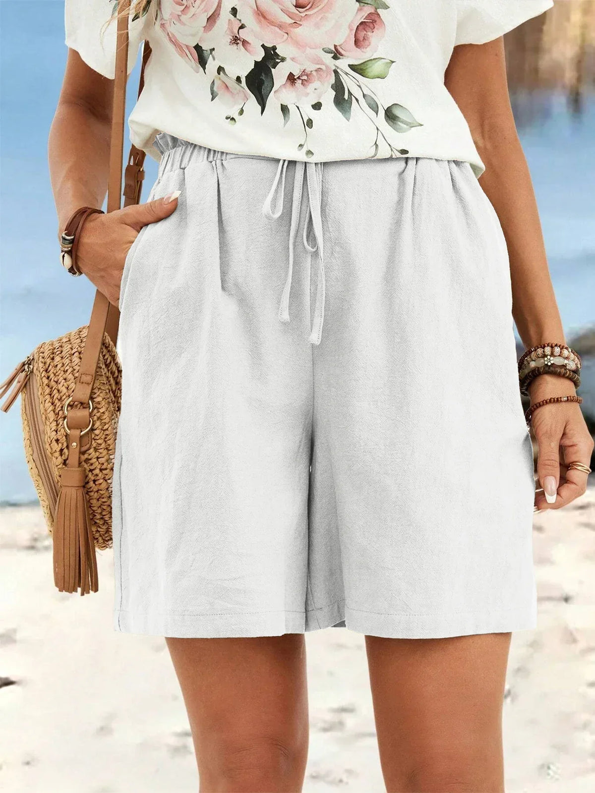 Linen Shorts in White – Camille by Maravesse