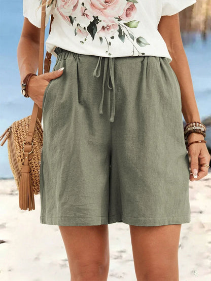 Linen Shorts in Green – Camille by Maravesse