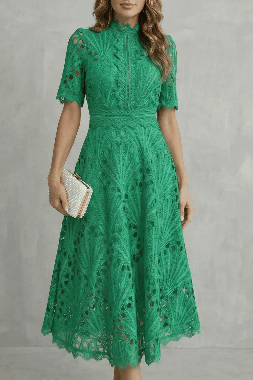 Lace Midi Dress in Green – Fleur by Maravesse