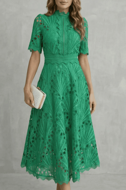 Lace Midi Dress in Green – Fleur by Maravesse