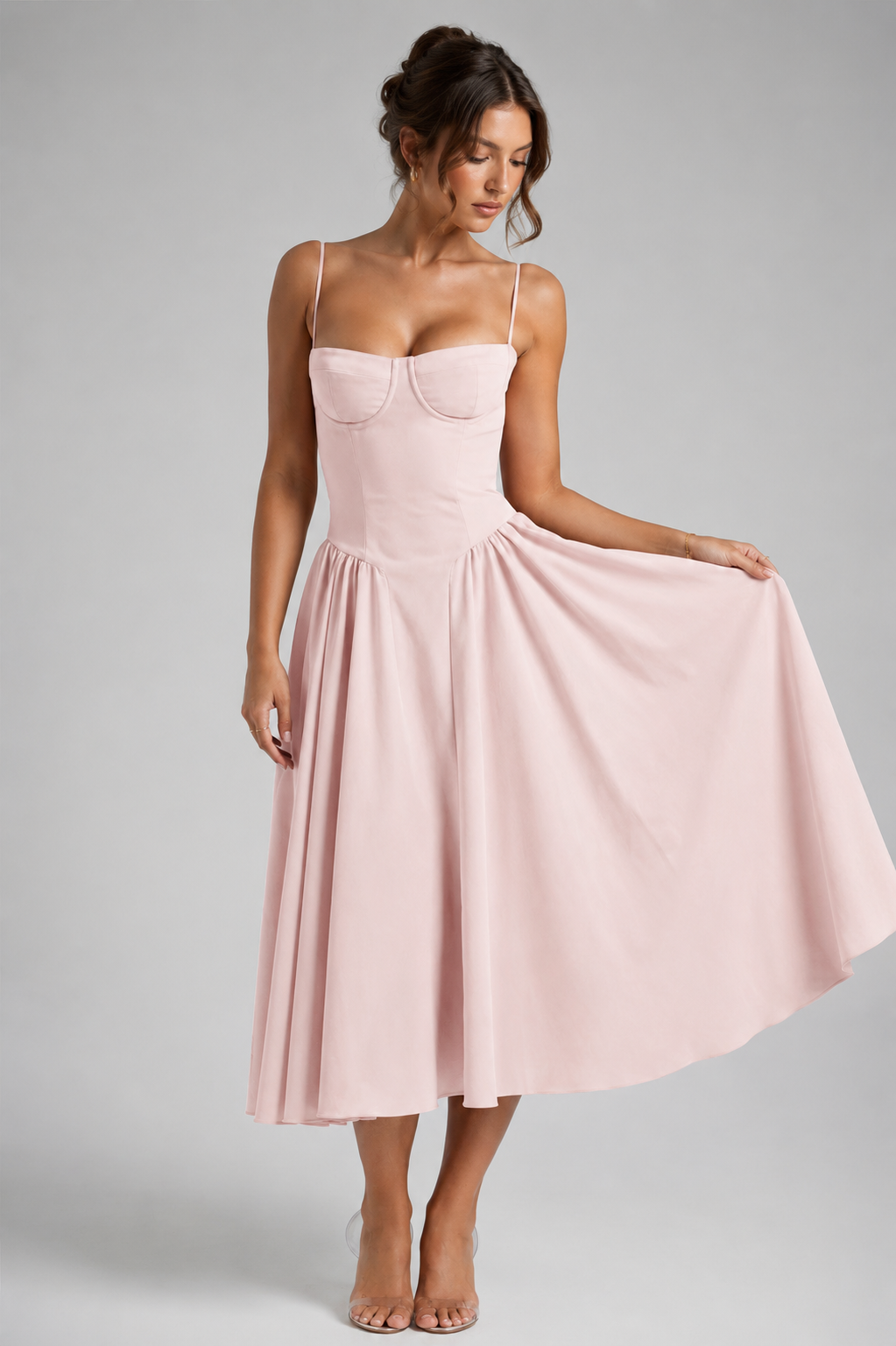 Lace Corset Midi Dress in Blush – Cleo by Maravesse