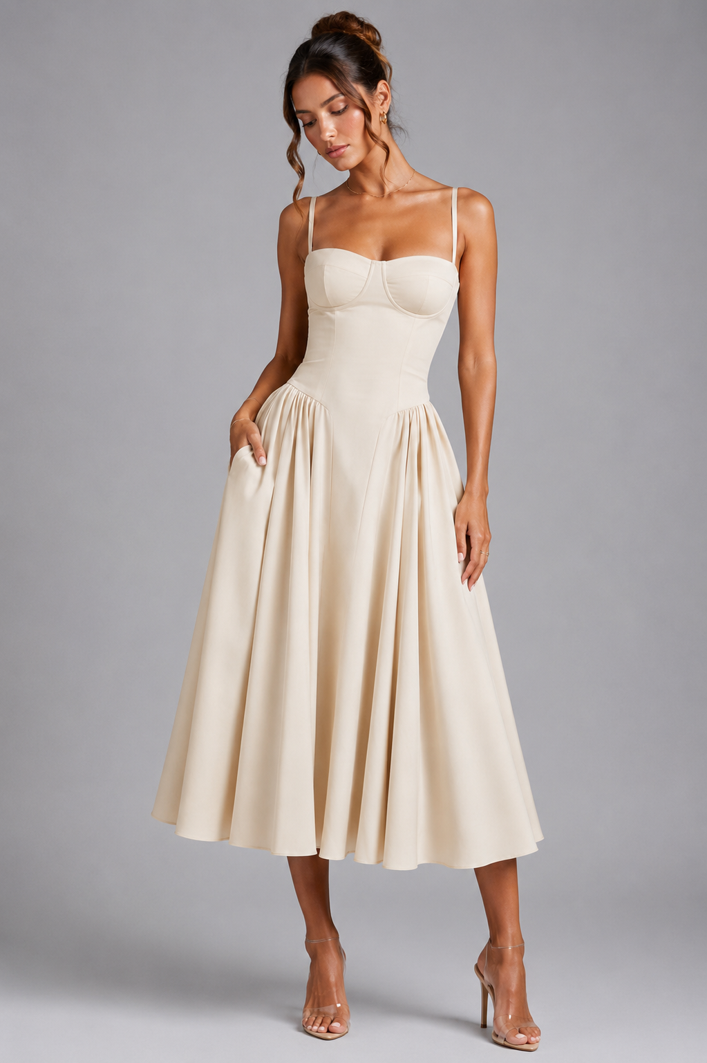 Lace Corset Midi Dress in Ivory – Cleo by Maravesse