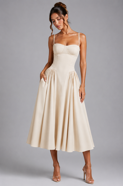 Lace Corset Midi Dress in Ivory – Cleo by Maravesse