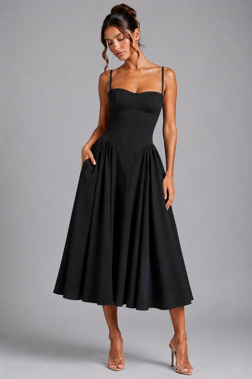 Lace Corset Midi Dress in Black – Cleo by Maravesse