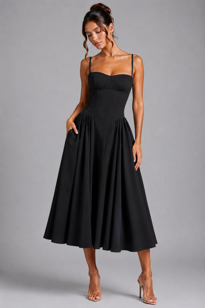 Lace Corset Midi Dress in Black – Cleo by Maravesse