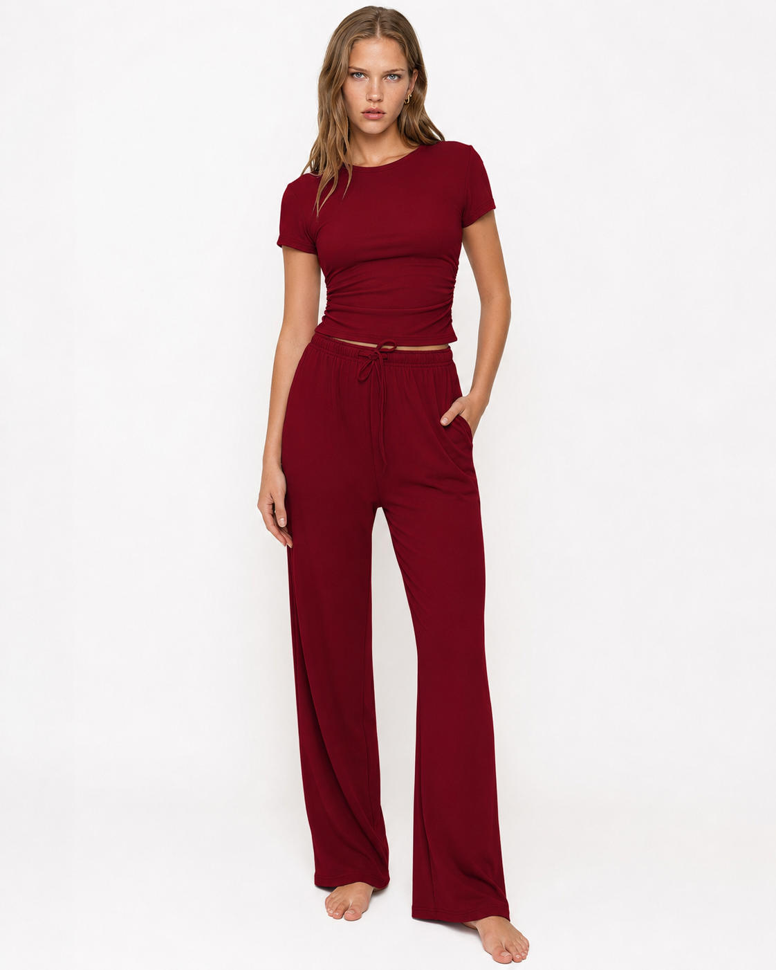Pajama Sleep Set in Wine Red – Lavinia by Maravesse