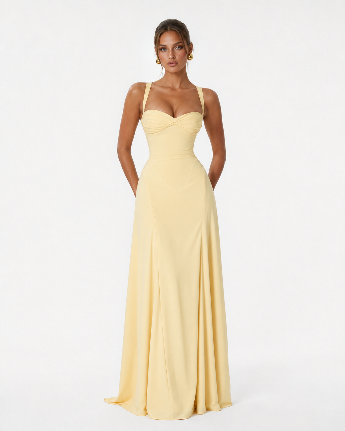 Corset Maxi Dress in Light Yellow – Vivienne by Maravesse