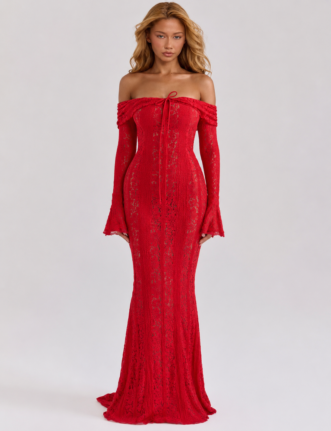 Lace Gown in Red – Noor by Maravesse