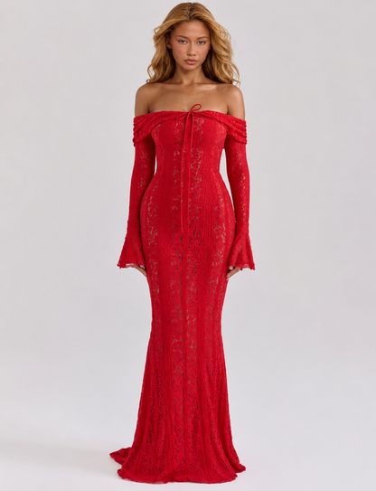 Lace Gown in Red – Noor by Maravesse