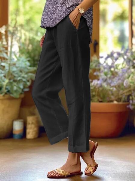 Linen Cropped Trousers in Black – Elodie by Maravesse