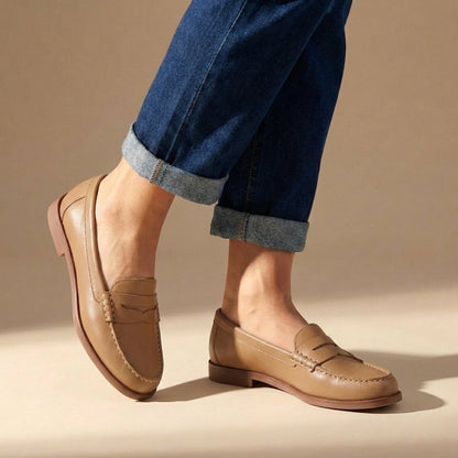 Loafer Leather Loafers in Khaki – Amara by Maravesse