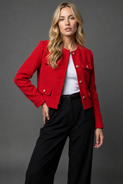 Tweed Cropped Blazer in Red – Margaux by Maravesse