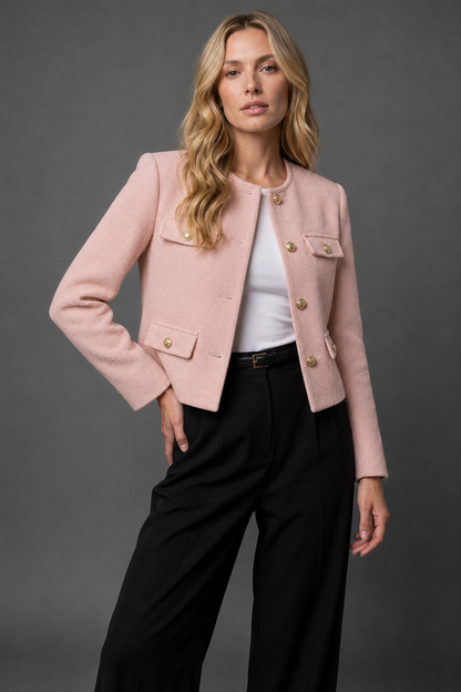 Tweed Cropped Blazer in Light Pink – Margaux by Maravesse