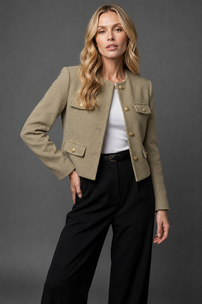 Tweed Cropped Blazer in Olive – Margaux by Maravesse