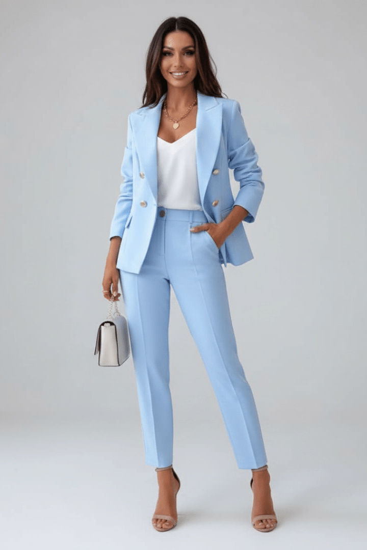 Blazer Tailored Suit in Light Blue – Giselle by Maravesse