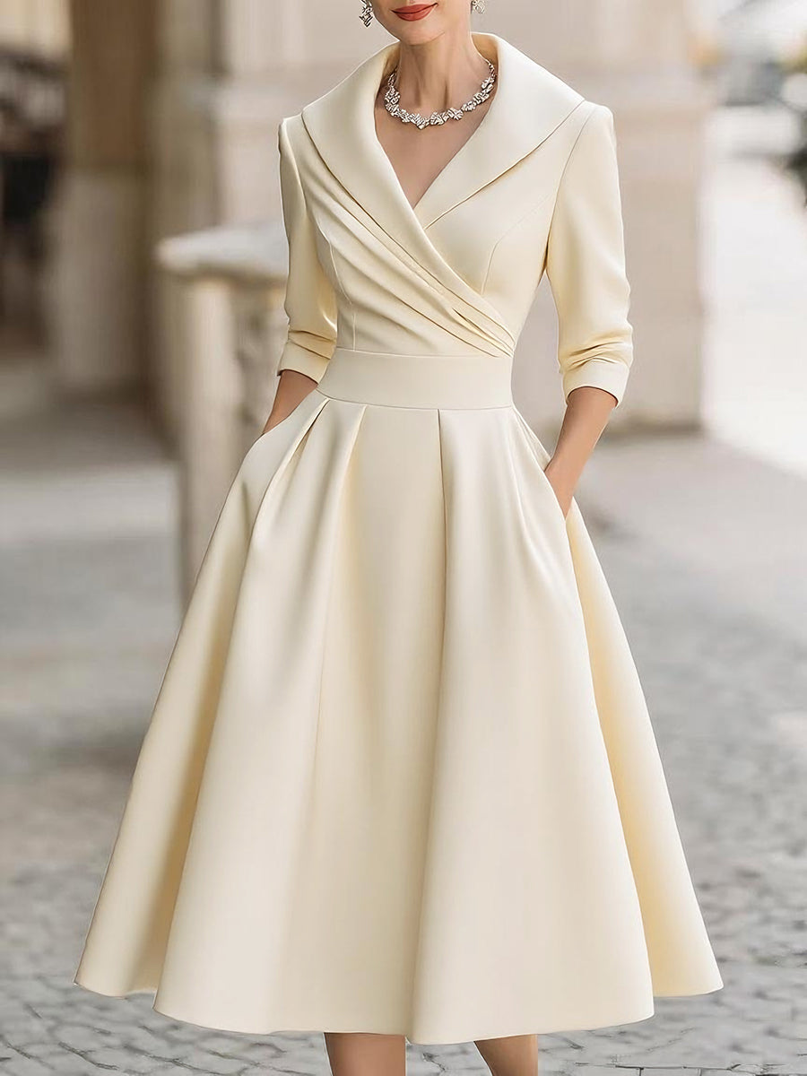 Wrap Midi Dress in Beige – Helene by Maravesse