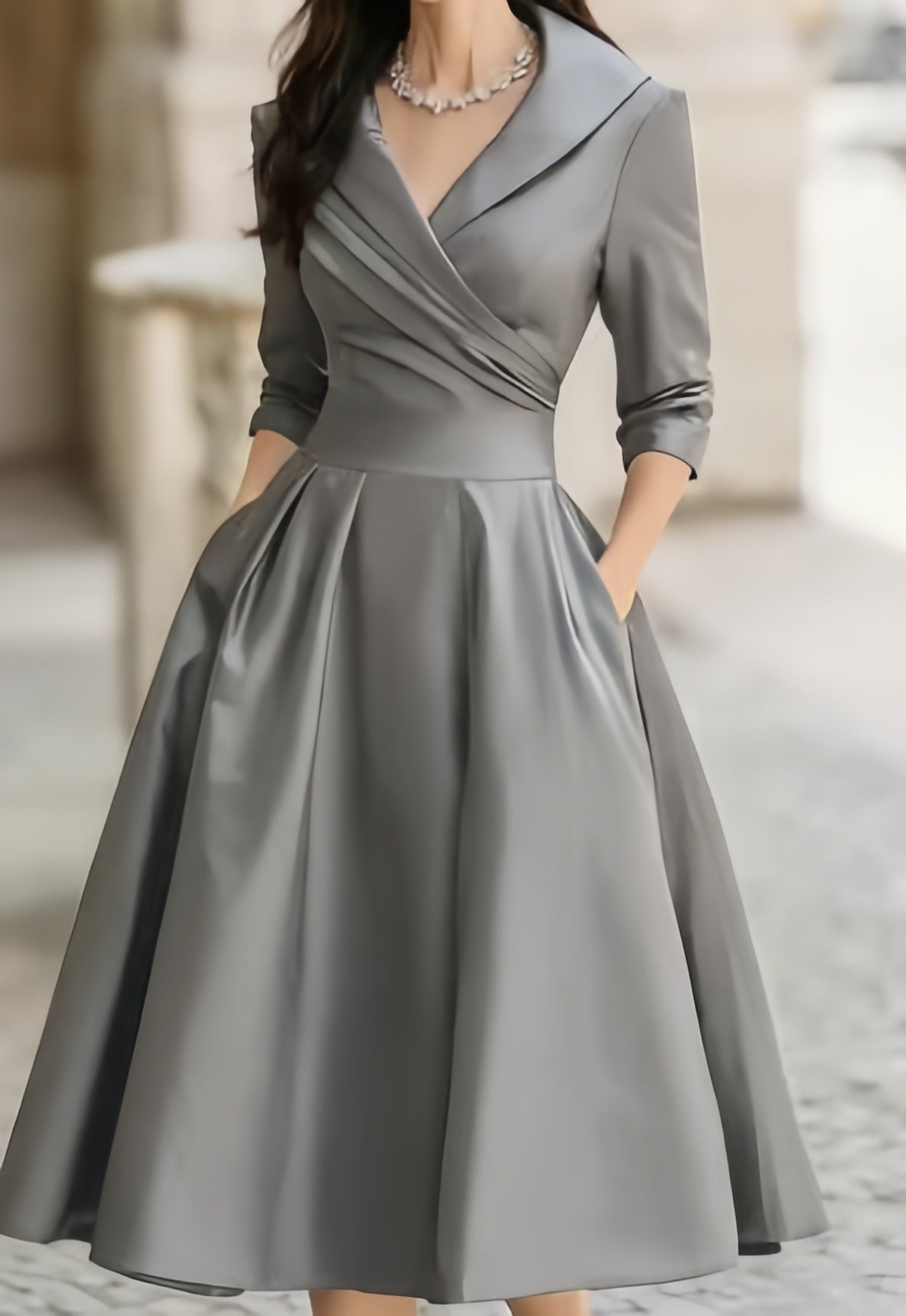 Wrap Midi Dress in Grey – Helene by Maravesse