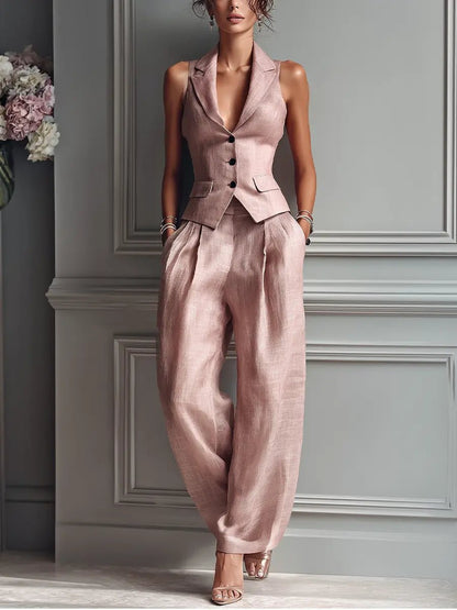 Two Piece Linen Set in Light Pink – Mirabel by Maravesse