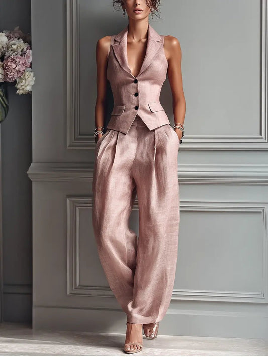 Two Piece Linen Set in Light Pink – Mirabel by Maravesse