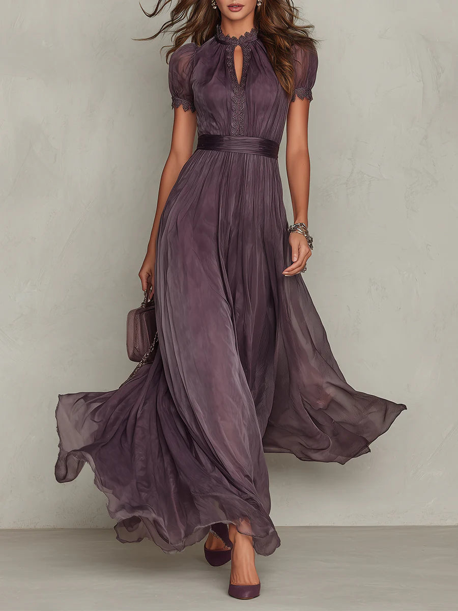 Lace Satin Maxi Dress in Purple – Vera by Maravesse