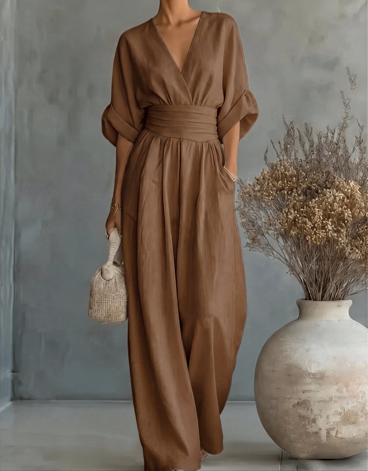 Wrap Jumpsuit in Brown – Juliette by Maravesse