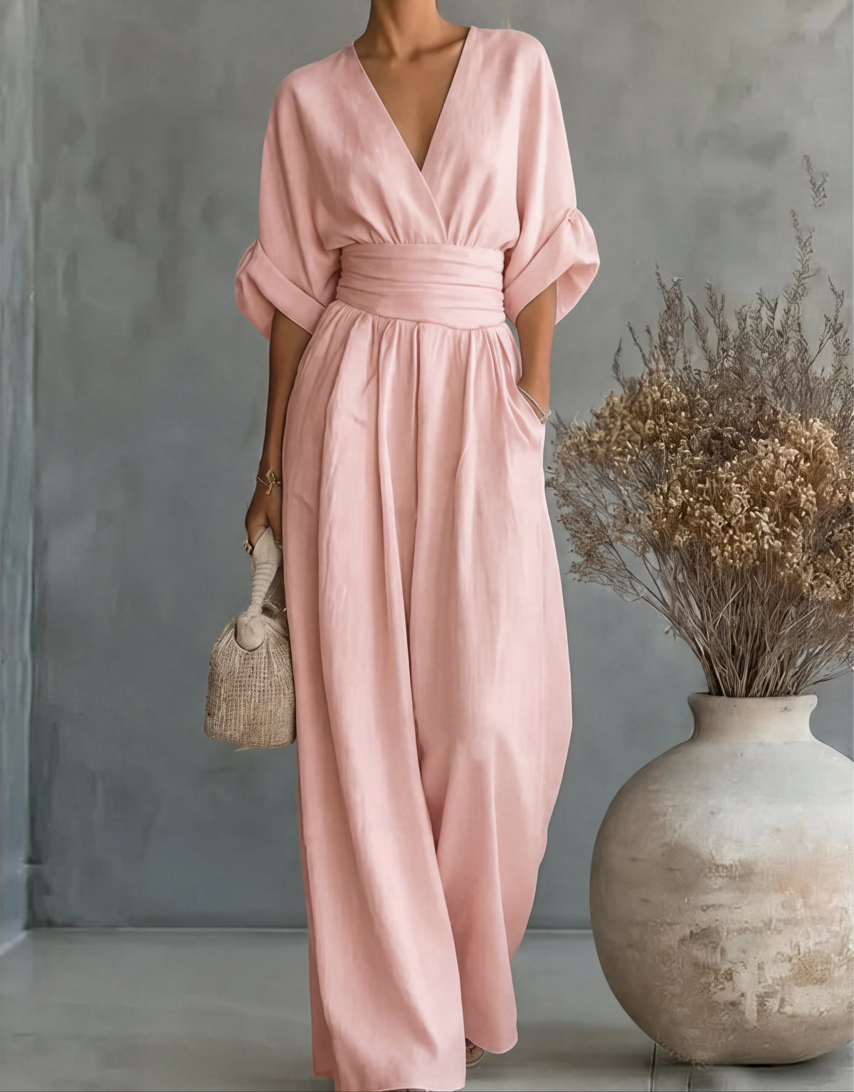 Wrap Jumpsuit in Light Pink – Juliette by Maravesse