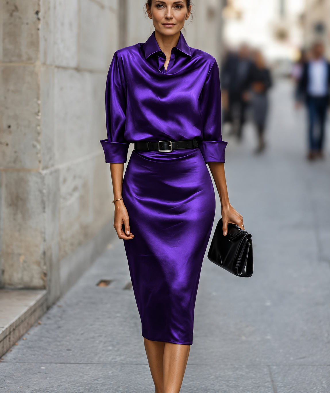 Satin Midi Dress in Purple – Karin by Maravesse