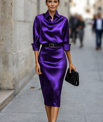 Satin Midi Dress in Purple – Karin by Maravesse