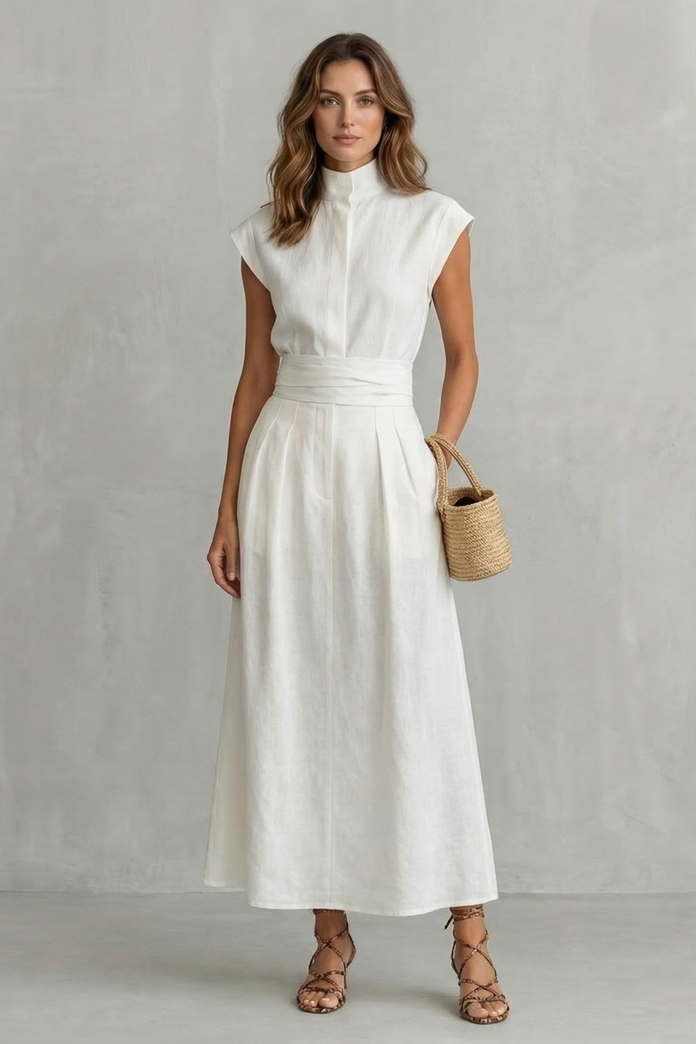 Linen Belted Midi Dress – Antoinette by Maravesse (2)
