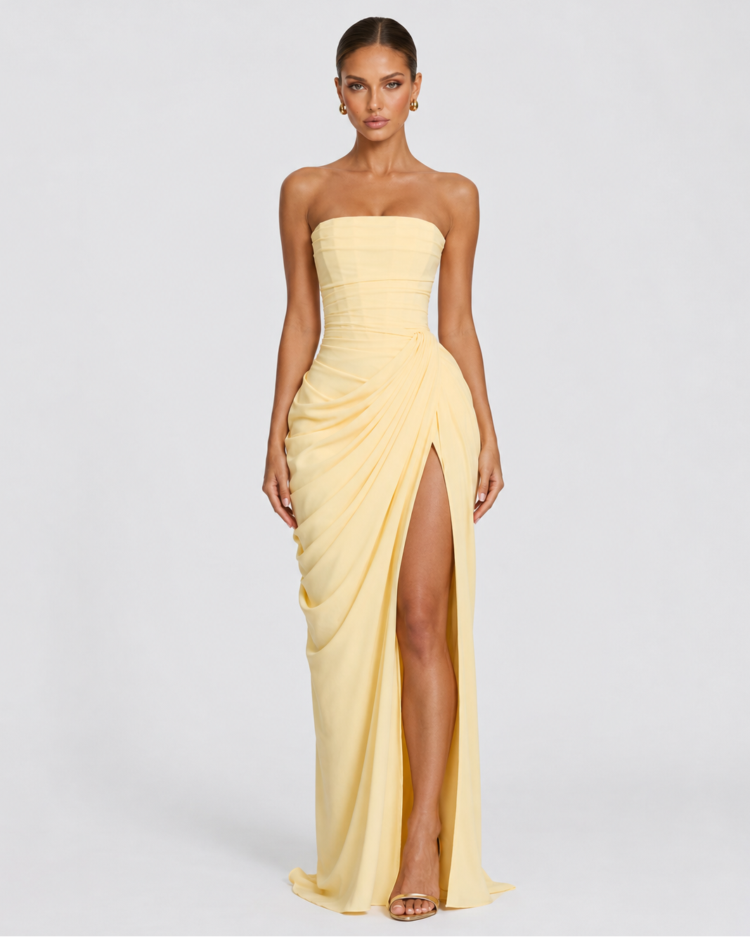 Main Character Drape Gown in Butter, front