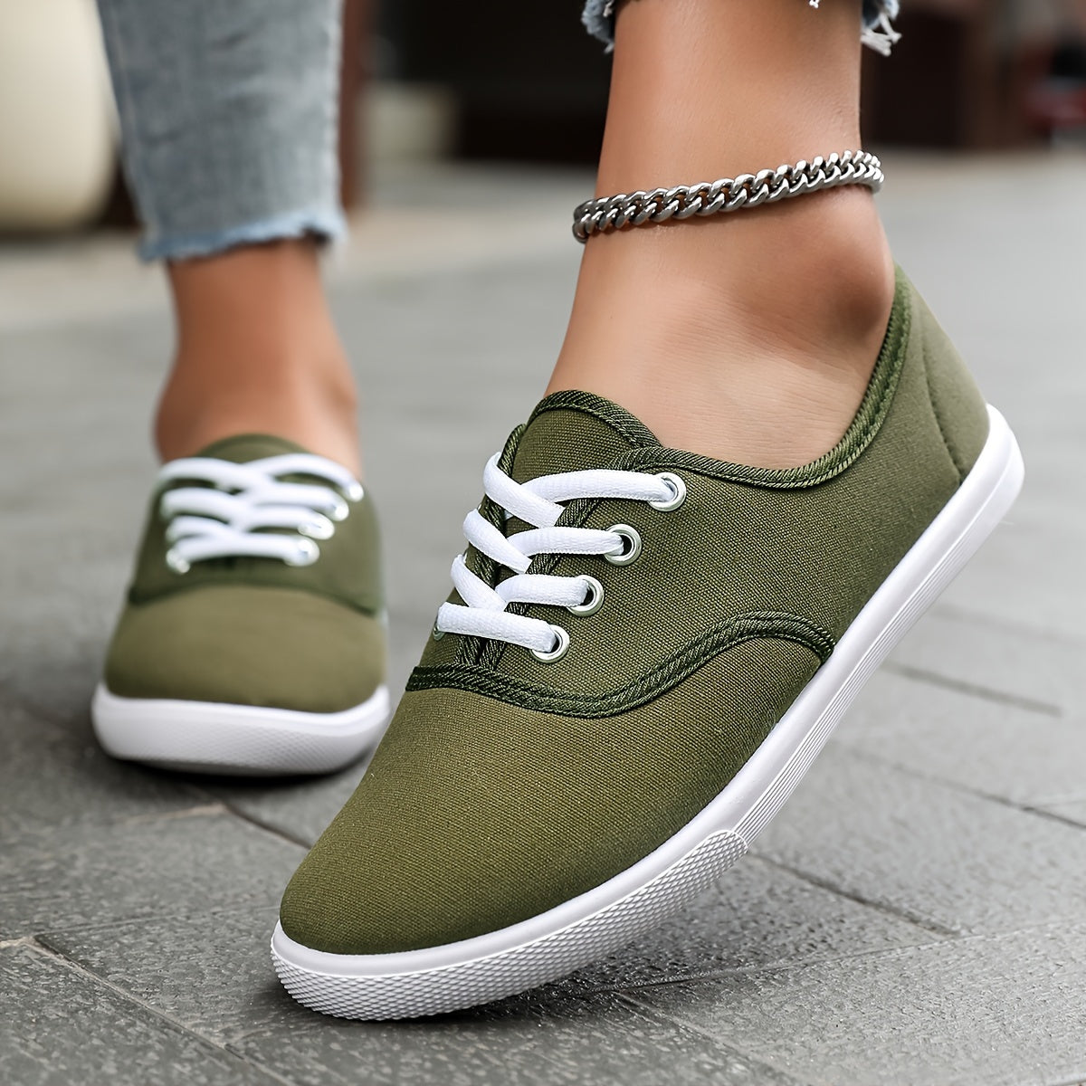 Vintage Lace Sneakers in Green – Henrietta by Maravesse