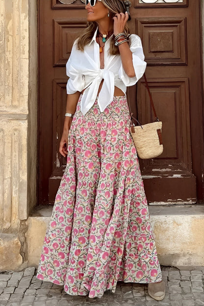 Floral Smocked Skirt in Pink – Rosa by Maravesse