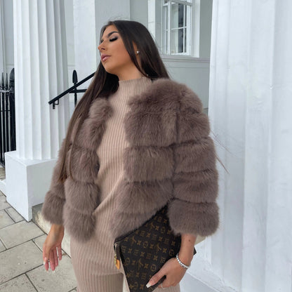 Faux Fur Puffer Jacket in Grey – Cordelia by Maravesse