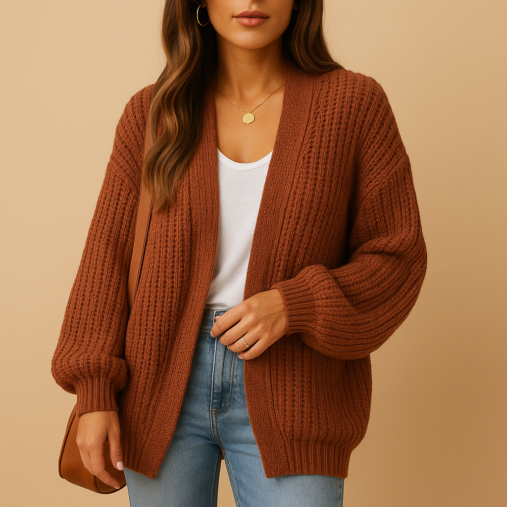 Lace Chunky Cardigan in Brown – Celine by Maravesse