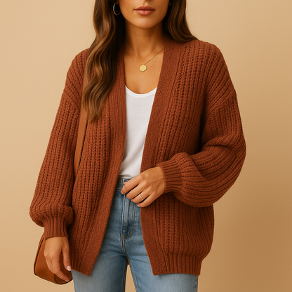 Lace Chunky Cardigan in Brown – Celine by Maravesse