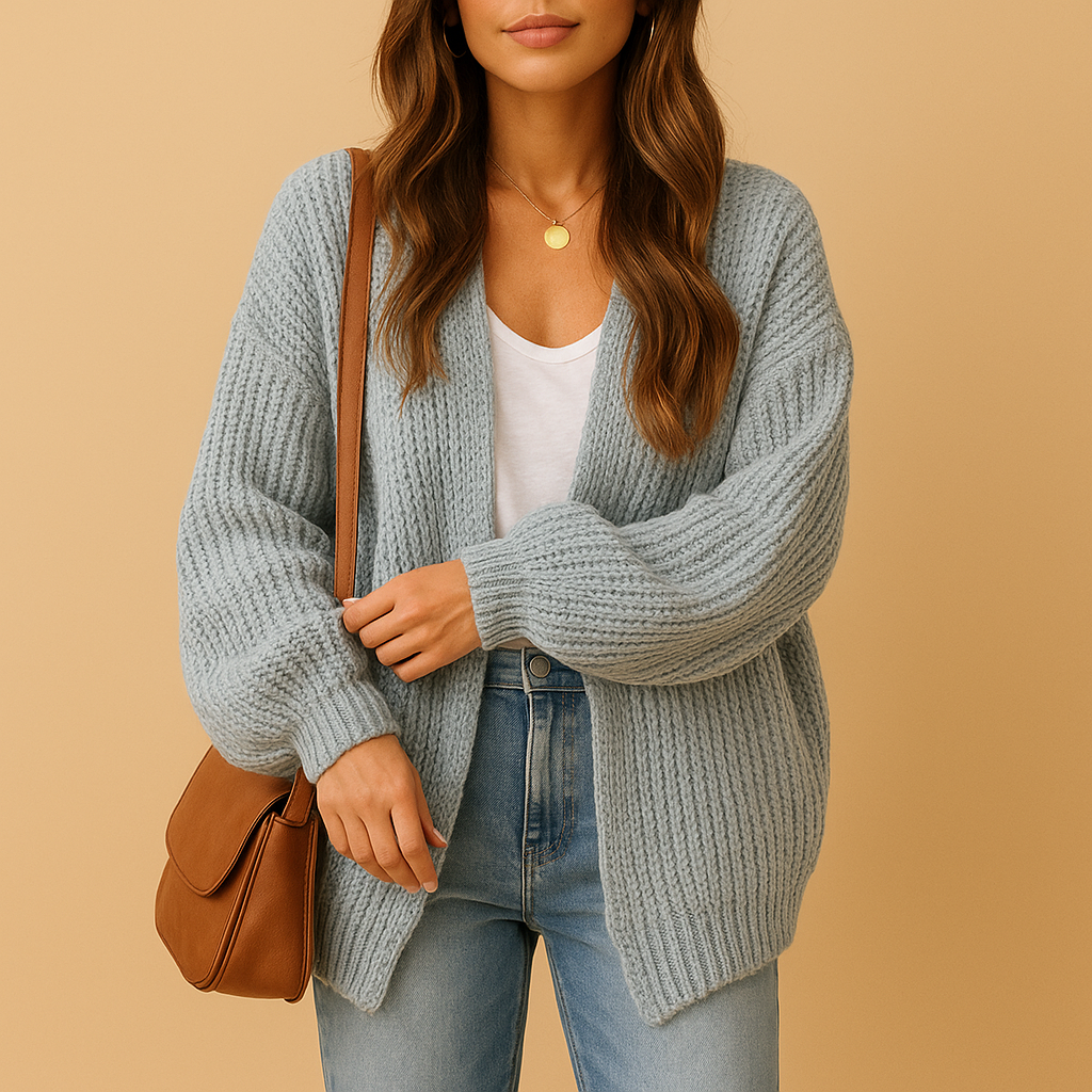 Lace Chunky Cardigan in Grey – Celine by Maravesse