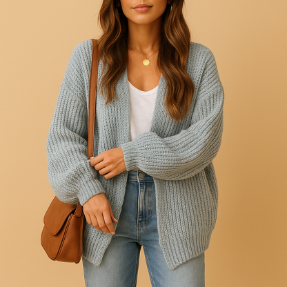 Lace Chunky Cardigan in Grey – Celine by Maravesse
