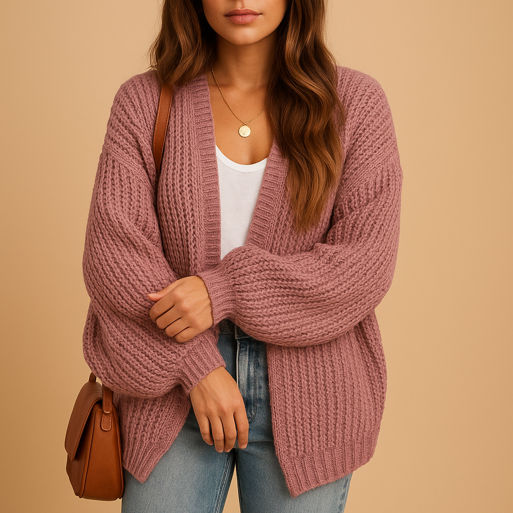 Lace Chunky Cardigan in Pink – Celine by Maravesse