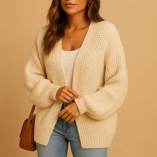 Lace Chunky Cardigan in White – Celine by Maravesse