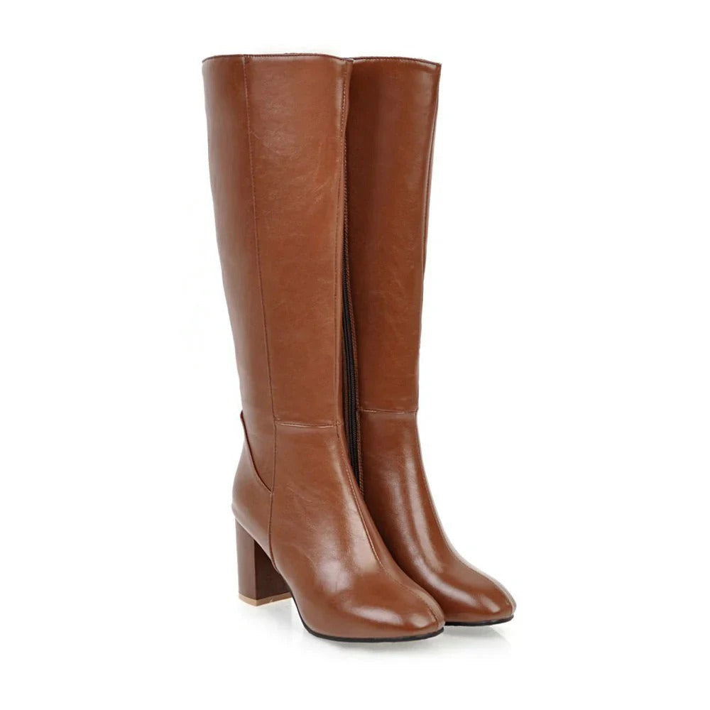 Knee High Leather Boots in Brown – Odette by Maravesse